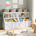 Grand rangement de jouets et bibliothèque pour enfants avec design sûr - Bibliothèque en bois pour tout-petits avec grand meuble, anti-basculement pour salle de jeux
