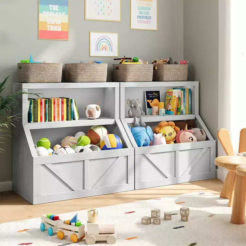 Grand rangement de jouets et bibliothèque pour enfants avec design sûr - Bibliothèque en bois pour tout-petits avec grand meuble, anti-basculement pour salle de jeux