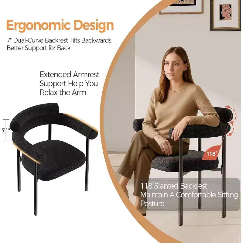 TYBOATLE Lot de 2 chaises de salle à manger capitonnées, fauteuil moderne en tissu avec dossier rond pour salle à manger, salon, lot de 2