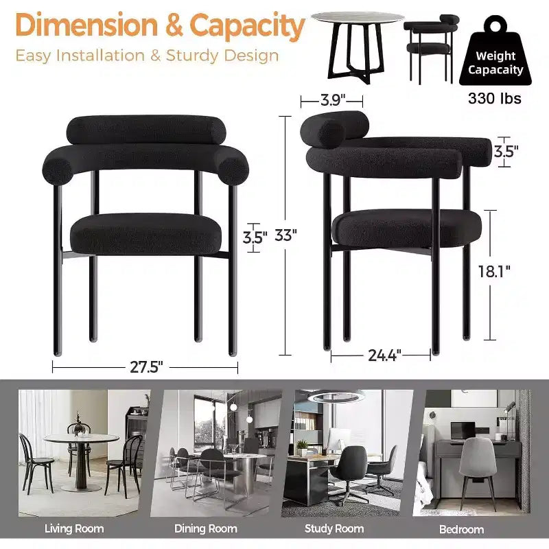 TYBOATLE Lot de 2 chaises de salle à manger capitonnées, fauteuil moderne en tissu avec dossier rond pour salle à manger, salon, lot de 2