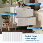 24Table de chevet moderne cannelée avec station de charge et 2 tiroirs, table de chevet en or et bois avec ports USB et prises, pour chambre à coucher, appartement