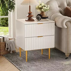24Table de chevet moderne cannelée avec station de charge et 2 tiroirs, table de chevet en or et bois avec ports USB et prises, pour chambre à coucher, appartement