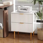 24Table de chevet moderne cannelée avec station de charge et 2 tiroirs, table de chevet en or et bois avec ports USB et prises, pour chambre à coucher, appartement