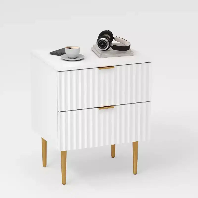 24Table de chevet moderne cannelée avec station de charge et 2 tiroirs, table de chevet en or et bois avec ports USB et prises, pour chambre à coucher, appartement