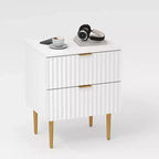 24Table de chevet moderne cannelée avec station de charge et 2 tiroirs, table de chevet en or et bois avec ports USB et prises, pour chambre à coucher, appartement