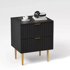 24Table de chevet moderne cannelée avec station de charge et 2 tiroirs, table de chevet en or et bois avec ports USB et prises, pour chambre à coucher, appartement