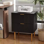 24Table de chevet moderne cannelée avec station de charge et 2 tiroirs, table de chevet en or et bois avec ports USB et prises, pour chambre à coucher, appartement