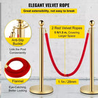 Poteaux et cordons en velours VEVOR, cordon rouge de 1,5 m, poteaux de délimitation dorés en acier inoxydable avec embout sphérique, barrière de contrôle de foule rouge utilisée pour les théâtres, dorée