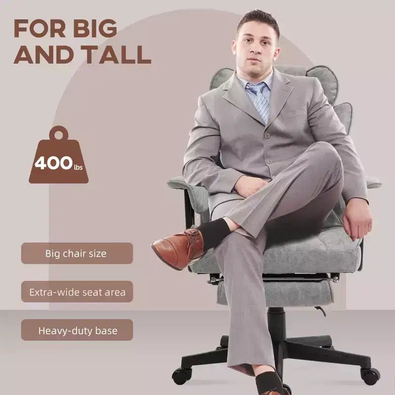 Fauteuil de bureau grande taille 180 kg, fauteuil de bureau de direction avec repose-pieds, support lombaire et fonction d'inclinaison