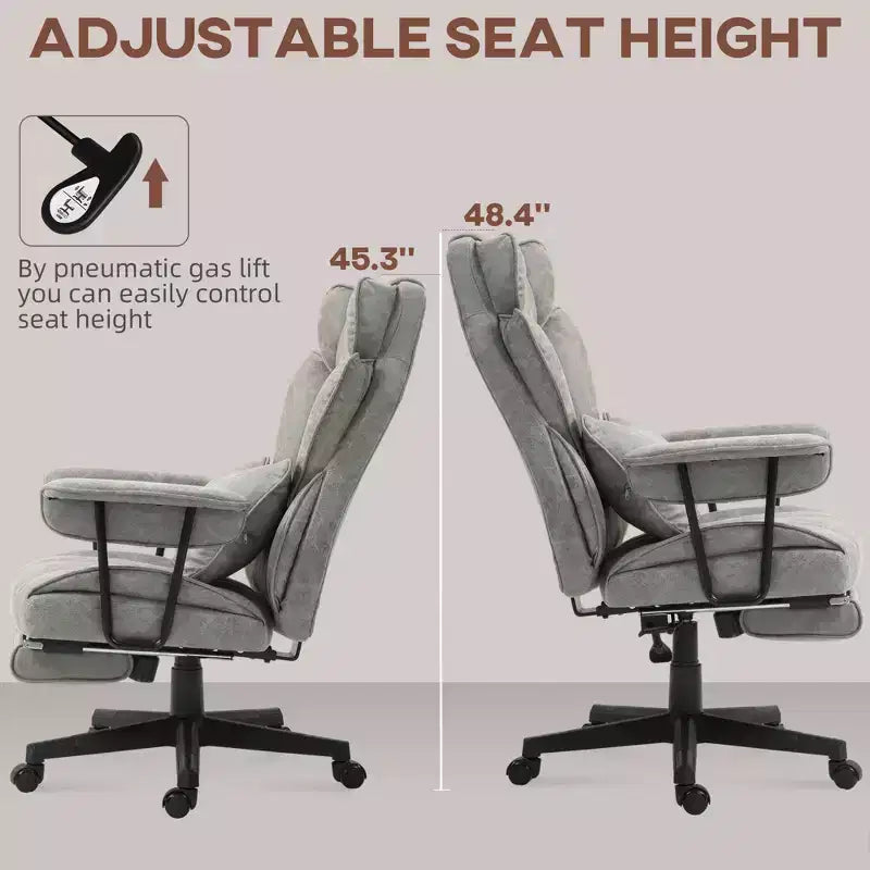 Fauteuil de bureau grande taille 180 kg, fauteuil de bureau de direction avec repose-pieds, support lombaire et fonction d'inclinaison