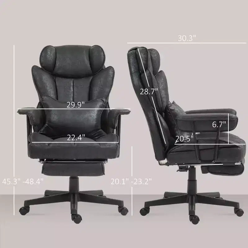 Fauteuil de bureau grande taille 180 kg, fauteuil de bureau de direction avec repose-pieds, support lombaire et fonction d'inclinaison