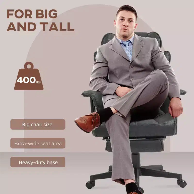Fauteuil de bureau grande taille 180 kg, fauteuil de bureau de direction avec repose-pieds, support lombaire et fonction d'inclinaison