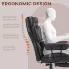 Fauteuil de bureau grande taille 180 kg, fauteuil de bureau de direction avec repose-pieds, support lombaire et fonction d'inclinaison