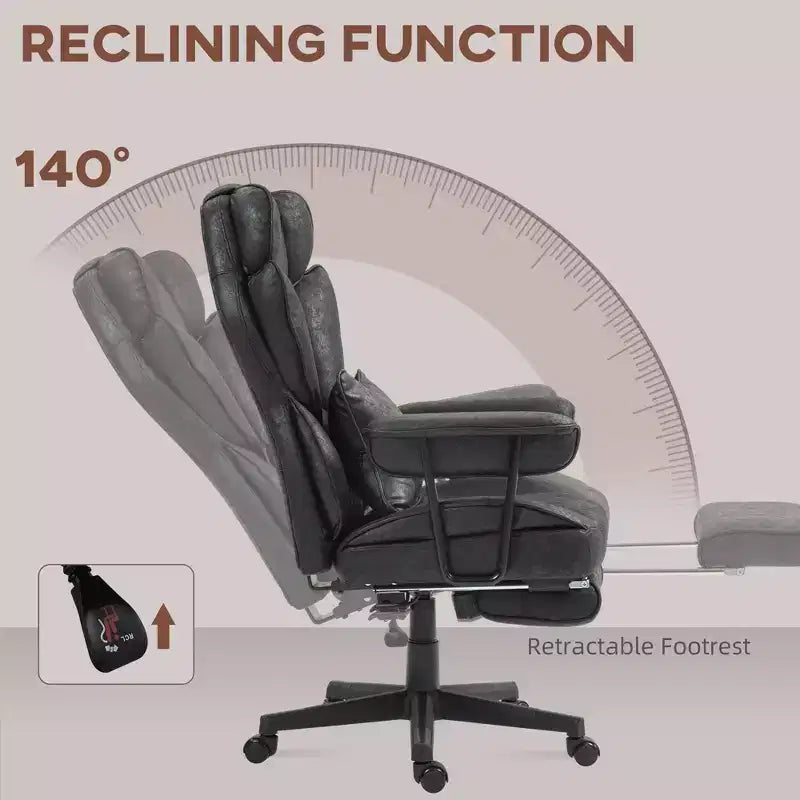 Fauteuil de bureau grande taille 180 kg, fauteuil de bureau de direction avec repose-pieds, support lombaire et fonction d'inclinaison