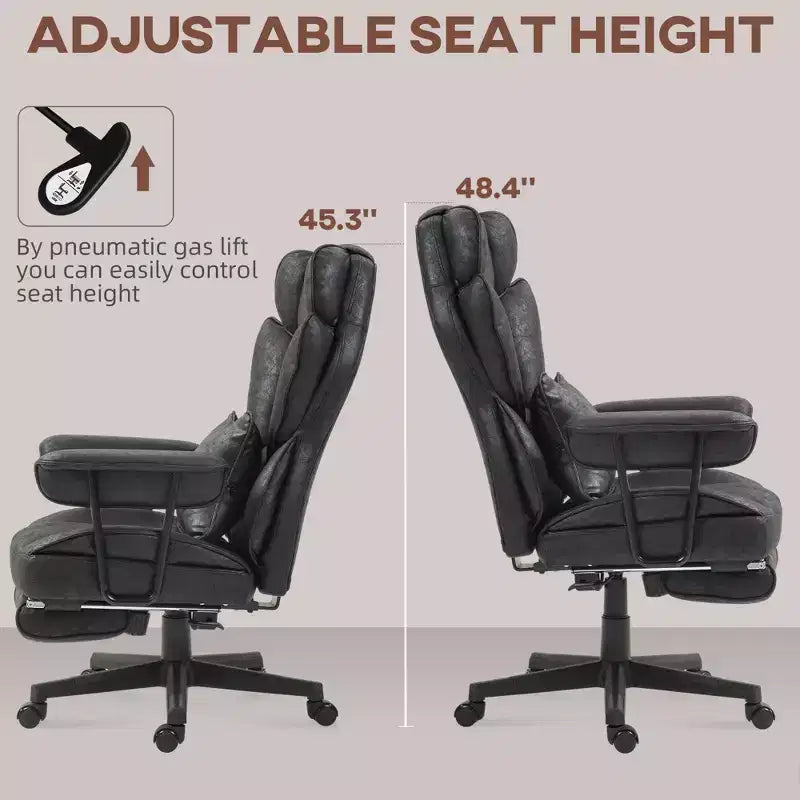 Fauteuil de bureau grande taille 180 kg, fauteuil de bureau de direction avec repose-pieds, support lombaire et fonction d'inclinaison
