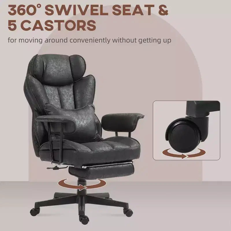 Fauteuil de bureau grande taille 180 kg, fauteuil de bureau de direction avec repose-pieds, support lombaire et fonction d'inclinaison