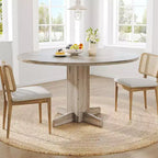 Table à manger ronde en bois de 47" avec base piédestal robuste, tables à dîner circulaires de style ferme pour 4 à 6 personnes