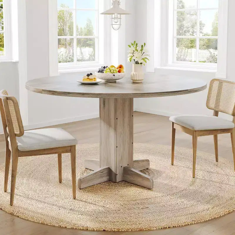 Table à manger ronde en bois de 47" avec base piédestal robuste, tables à dîner circulaires de style ferme pour 4 à 6 personnes