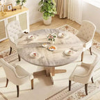 Table à manger ronde en bois de 47" avec base piédestal robuste, tables à dîner circulaires de style ferme pour 4 à 6 personnes