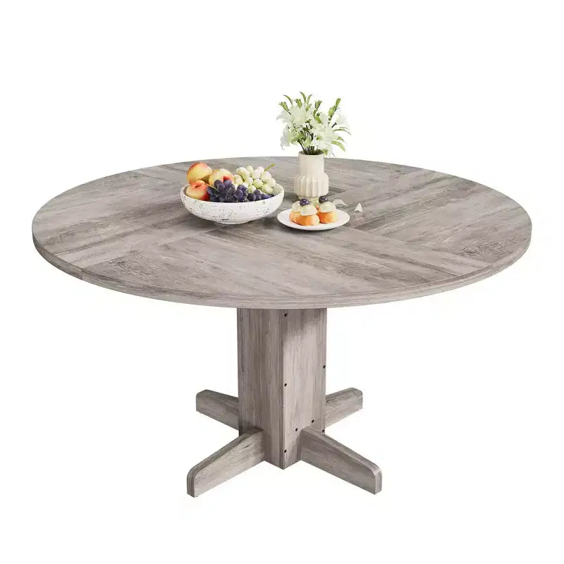 Table à manger ronde en bois de 47" avec base piédestal robuste, tables à dîner circulaires de style ferme pour 4 à 6 personnes