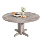 Table à manger ronde en bois de 47" avec base piédestal robuste, tables à dîner circulaires de style ferme pour 4 à 6 personnes