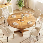 Table à manger ronde en bois de 47" avec base piédestal robuste, tables à dîner circulaires de style ferme pour 4 à 6 personnes