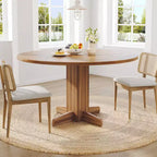 Table à manger ronde en bois de 47" avec base piédestal robuste, tables à dîner circulaires de style ferme pour 4 à 6 personnes