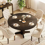 Table à manger ronde en bois de 47" avec base piédestal robuste, tables à dîner circulaires de style ferme pour 4 à 6 personnes