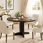 Table à manger ronde en bois de 47" avec base piédestal robuste, tables à dîner circulaires de style ferme pour 4 à 6 personnes