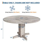 Table à manger ronde en bois de 47" avec base piédestal robuste, tables à dîner circulaires de style ferme pour 4 à 6 personnes