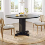 47 Wood Round Dining Table with Sturdy Pedestal Base, Farmhouse Circle Dinner Tables for 4-6 People