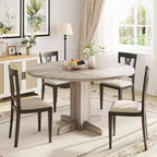 Table à manger ronde en bois de 47" avec base piédestal robuste, tables à dîner circulaires de style ferme pour 4 à 6 personnes