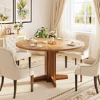 Table à manger ronde en bois de 47" avec base piédestal robuste, tables à dîner circulaires de style ferme pour 4 à 6 personnes