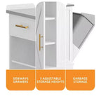 Îlots de Cuisine Roulants avec Poubelle Intégrée et Sièges, Table à Manger Pliante avec 2 Tabourets, Table à Manger Roulante avec Prise Électrique, Étagère à Épices