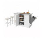 Îlots de Cuisine Roulants avec Poubelle Intégrée et Sièges, Table à Manger Pliante avec 2 Tabourets, Table à Manger Roulante avec Prise Électrique, Étagère à Épices