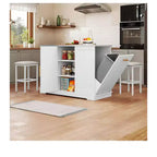 Îlots de Cuisine Roulants avec Poubelle Intégrée et Sièges, Table à Manger Pliante avec 2 Tabourets, Table à Manger Roulante avec Prise Électrique, Étagère à Épices