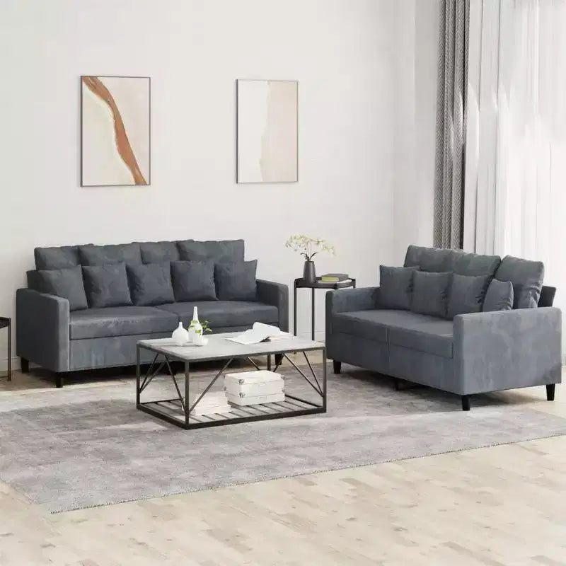 vidaXL Ensemble de 2 canapés avec coussins Velours gris foncé