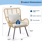 Lot de 2 chaises en osier pour l'extérieur, chaises de patio en osier pour l'intérieur/l'extérieur, fauteuil de club toutes saisons avec coussins résistants à l'eau