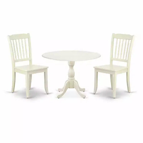 3-Piece Linen White Finish Solid Wood Top - Dining Room Set - Seats 4