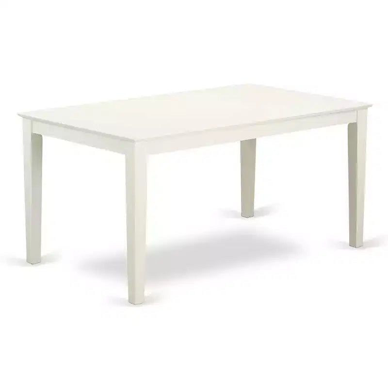 Ensemble de salle à manger 5 pièces rectangulaire en bois massif, plateau blanc lin avec boutons touffetés (4 places)