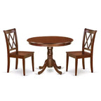 Antique Round Dining Set - 42 Inch Table with 2 Double X Back Chairs - Home Decor