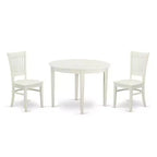 3-Piece Kitchen Table Set with Dining Chairs - Round Wood Table & Mid Century Style - Linen White Finish