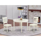 Ensemble de salle à manger 3 pièces avec chaises - Table ronde en bois et style Mid-Century - Fini blanc lin