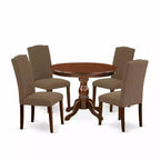 5-Piece Mahogany Finish Solid Wood Top Dining table with 4 Chairs with