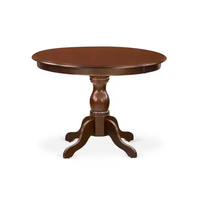 Table à manger 5 pièces avec plateau en bois massif finition acajou et 4 chaises avec