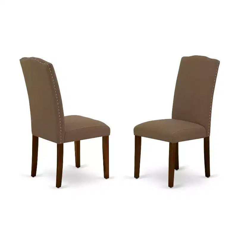 Table à manger 5 pièces avec plateau en bois massif finition acajou et 4 chaises avec