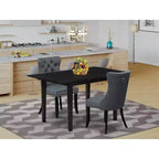 Ensemble de salle à manger 3 pièces avec table rectangulaire à plateau en bois massif finition noire