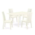 5-Piece Linen White Finish Solid Wood Top - Dining Room Set - Seats 4