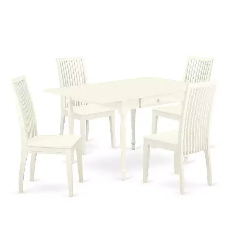 5-Piece Linen White Finish Solid Wood Top - Dining Room Set - Seats 4