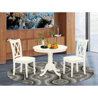 Ensemble dînette 3 pièces – Table de cuisine et 2 chaises de salle à manger – Finition blanc lin – Petite table ronde